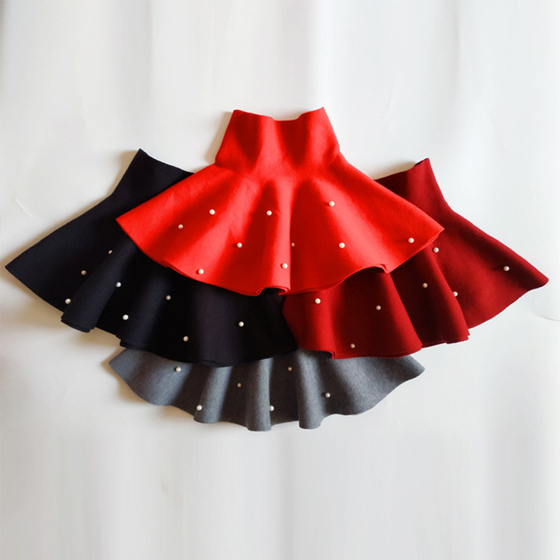 1–10-aastaste sügis- ja talvetüdrukute lühike seelik, kootud kõrge vöökohaga plisseeritud seelik Moodne mini tüdrukute ühevärviline lühike seelik