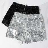 Bling Seksikad naiste litrid lühikesed püksid kõrge vöökohaga O-rõngaga lukuga Bodycon lühikesed püksid Feminino Skinny Party Club Festival Raves Pole Dance Shorts