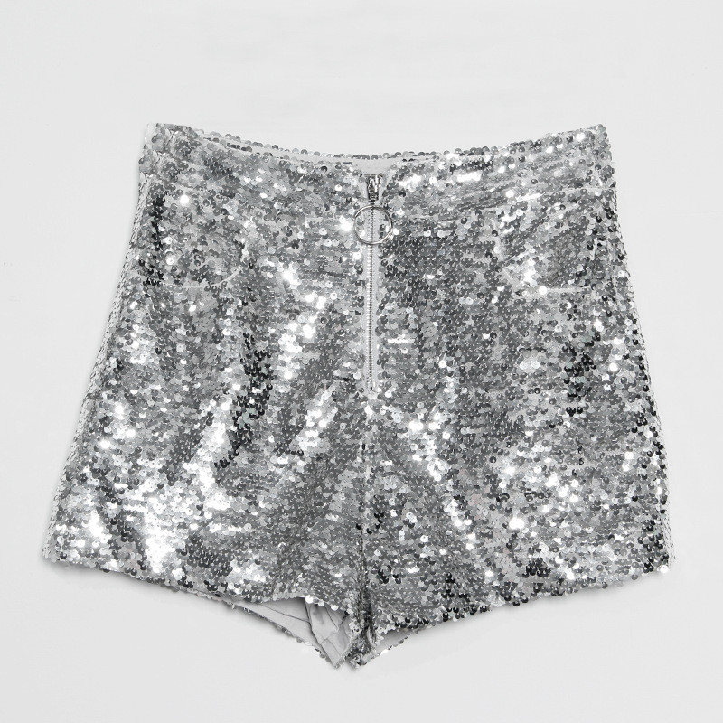 Bling Seksikad naiste litrid lühikesed püksid kõrge vöökohaga O-rõngaga lukuga Bodycon lühikesed püksid Feminino Skinny Party Club Festival Raves Pole Dance Shorts