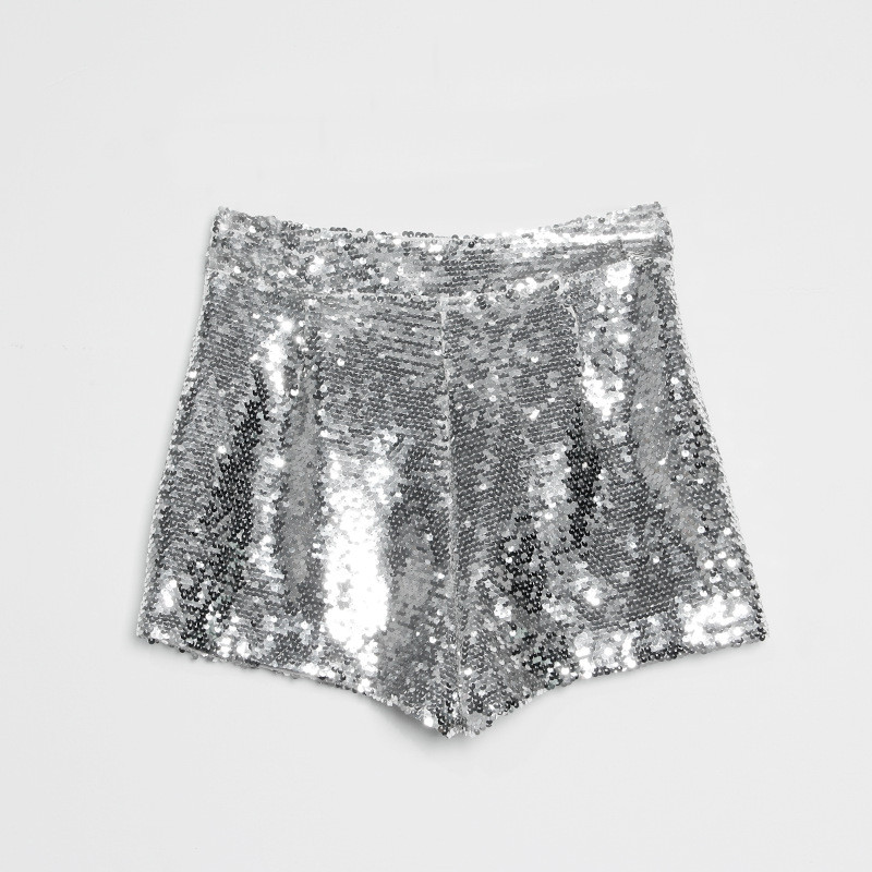 Bling Seksikad naiste litrid lühikesed püksid kõrge vöökohaga O-rõngaga lukuga Bodycon lühikesed püksid Feminino Skinny Party Club Festival Raves Pole Dance Shorts