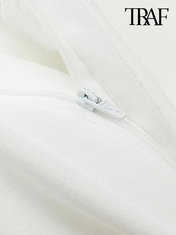 TRAF női divatos elülső redőzött fehér rövidnadrág szoknya Vintage magas derekú cipzáras légy női Skort Mujer