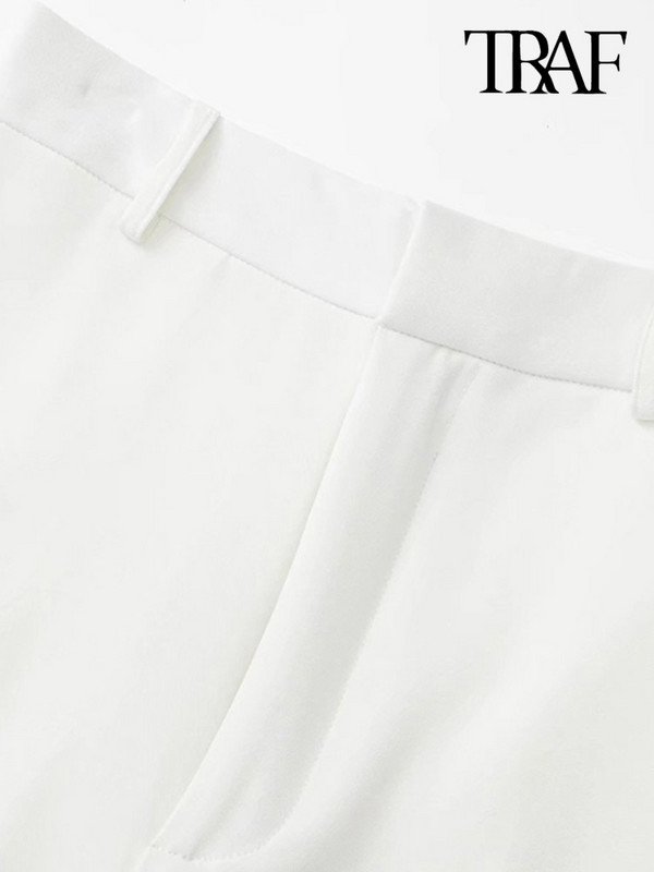 TRAF női divatos elülső redőzött fehér rövidnadrág szoknya Vintage magas derekú cipzáras légy női Skort Mujer