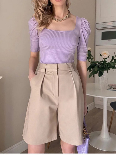 Moteriški vasariniai šortai Medvilniniai aukštu juosmeniu Laisvalaikio moteriški šortai Užtrauktukas Tvirtas gatvės drabužiai Sportiniai madingi šortai