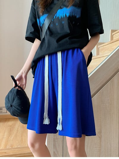 2022 m. karšta vasara, laisvalaikio ledo šilkiniai dviratininkų šortai, didesnio dydžio moteriški šortai aukštu juosmeniu, laisvi šortai trumpi sportiniai kelnės Gatvės drabužiai, moteriški šortai