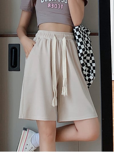 2022 m. karšta vasara, laisvalaikio ledo šilkiniai dviratininkų šortai, didesnio dydžio moteriški šortai aukštu juosmeniu, laisvi šortai trumpi sportiniai kelnės Gatvės drabužiai, moteriški šortai