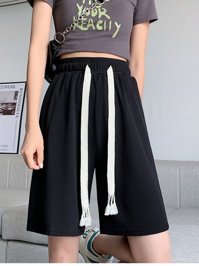 2022 m. karšta vasara, laisvalaikio ledo šilkiniai dviratininkų šortai, didesnio dydžio moteriški šortai aukštu juosmeniu, laisvi šortai trumpi sportiniai kelnės Gatvės drabužiai, moteriški šortai