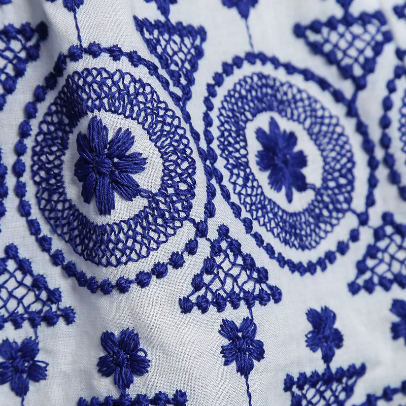 XEASY 2021 új nyári női vintage pamut kék hímzés irodai női nadrág női vékony, magas derekú alkalmi rövidnadrág alsó