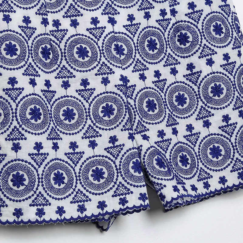 XEASY 2021 új nyári női vintage pamut kék hímzés irodai női nadrág női vékony, magas derekú alkalmi rövidnadrág alsó