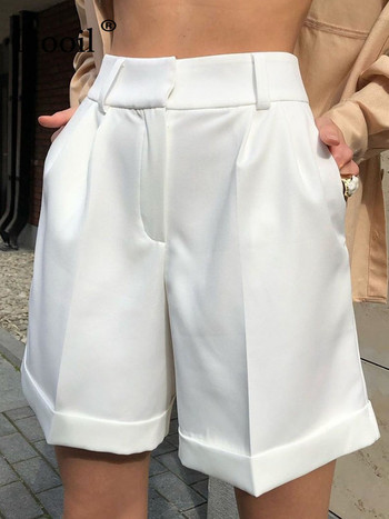 Λευκό κοστούμι Γυναικείο σορτς 2022 ίσιο πόδι στη μέση με τσέπες με φερμουάρ Γυναικεία καλοκαιρινά ρούχα Casual φαρδιά κοντό παντελόνι