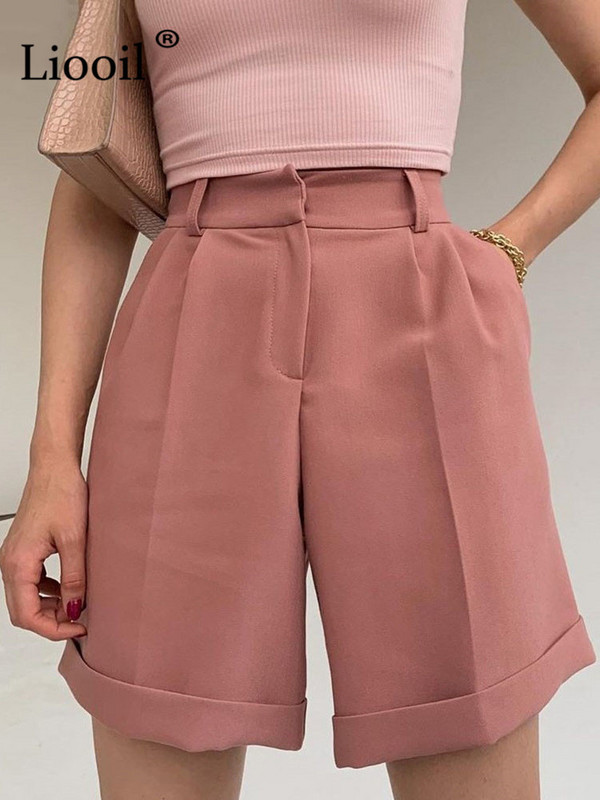 Balto kostiumo šortai, moteriški 2022 m. tiesios kojos vidurio juosmens su užtrauktuku užsegamos kišenės Moteriški vasariniai drabužiai, laisvalaikio laisvos trumpos kelnės