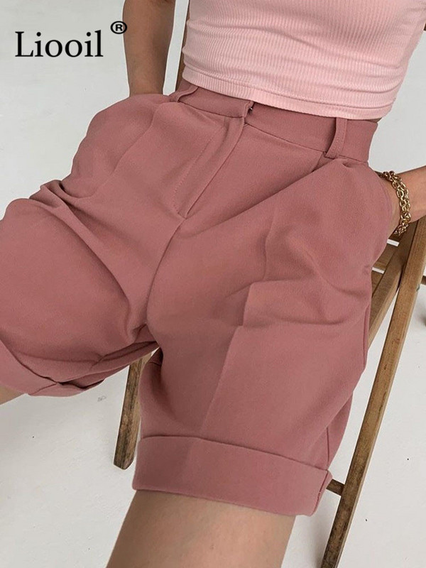 Balto kostiumo šortai, moteriški 2022 m. tiesios kojos vidurio juosmens su užtrauktuku užsegamos kišenės Moteriški vasariniai drabužiai, laisvalaikio laisvos trumpos kelnės