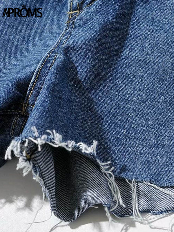 Kötények Vintage bojtkék farmer rövidnadrág Női alkalmi magas derekú alsó 2022 nyári utcai ruházat divat egyszínű farmer rövidnadrág