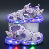 Disney lastejalatsid suvised elsa tüdrukute võrk varvastega sandaalid rannakingad moodsad külmutatud printsess pehme põhjaga led heledad sandaalid