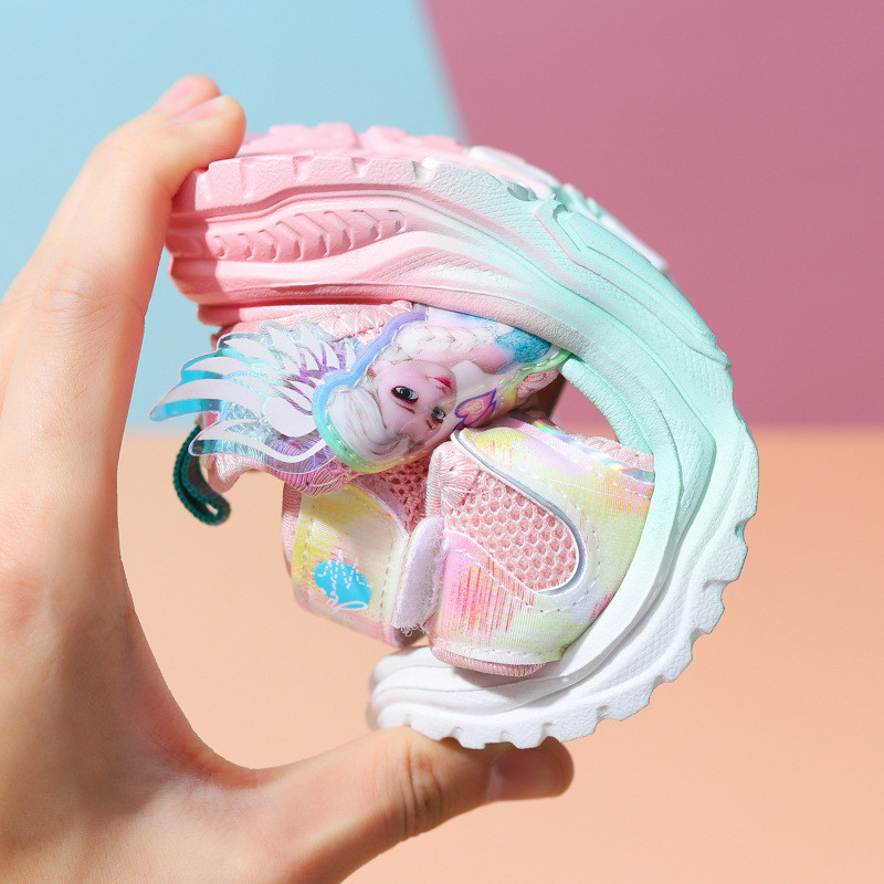 Disney lastejalatsid suvised elsa tüdrukute võrk varvastega sandaalid rannakingad moodsad külmutatud printsess pehme põhjaga led heledad sandaalid