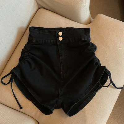 Moteriški šortai Retro gatvių apranga Madinga moteriška Populiari Ulzzang Shirring Patogus laisvalaikis Visiems tinka naujai aukšto juosmens dizainas Prašmatnus