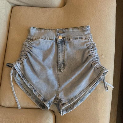 Moteriški šortai Retro gatvių apranga Madinga moteriška Populiari Ulzzang Shirring Patogus laisvalaikis Visiems tinka naujai aukšto juosmens dizainas Prašmatnus