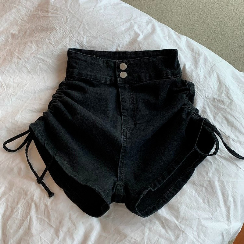 Moteriški šortai Retro gatvių apranga Madinga moteriška Populiari Ulzzang Shirring Patogus laisvalaikis Visiems tinka naujai aukšto juosmens dizainas Prašmatnus