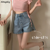 Rövidnadrágok Női Oldalra hasított Elegáns, magas derekú, egyenes farmernadrág Női Szexi Alkalmi Retro Szomorú Ins Divatos Diákok