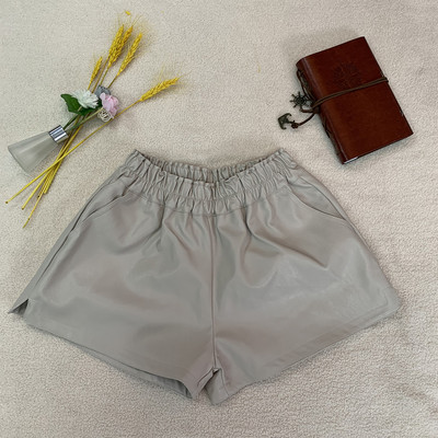 LJSXLS Pantaloni scurți elastici de înaltă calitate, talie înaltă, buzunare late, femei, toamnă, iarnă, coreeană, piele PU, pantaloni scurți casual pentru femei 2021