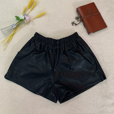 LJSXLS Pantaloni scurți elastici de înaltă calitate, talie înaltă, buzunare late, femei, toamnă, iarnă, coreeană, piele PU, pantaloni scurți casual pentru femei 2021