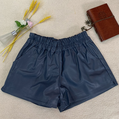 LJSXLS Pantaloni scurți elastici de înaltă calitate, talie înaltă, buzunare late, femei, toamnă, iarnă, coreeană, piele PU, pantaloni scurți casual pentru femei 2021