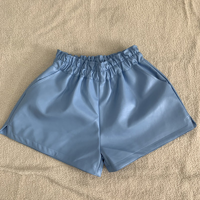 LJSXLS Pantaloni scurți elastici de înaltă calitate, talie înaltă, buzunare late, femei, toamnă, iarnă, coreeană, piele PU, pantaloni scurți casual pentru femei 2021