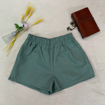 LJSXLS Pantaloni scurți elastici de înaltă calitate, talie înaltă, buzunare late, femei, toamnă, iarnă, coreeană, piele PU, pantaloni scurți casual pentru femei 2021