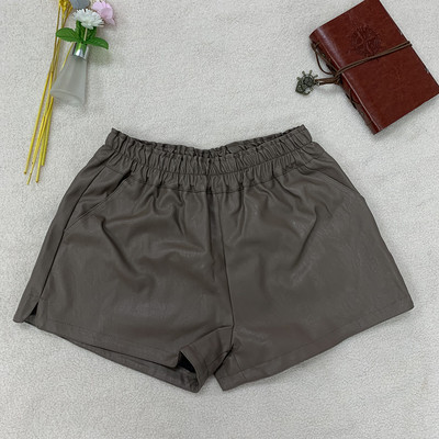 LJSXLS Pantaloni scurți elastici de înaltă calitate, talie înaltă, buzunare late, femei, toamnă, iarnă, coreeană, piele PU, pantaloni scurți casual pentru femei 2021