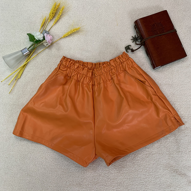 LJSXLS Pantaloni scurți elastici de înaltă calitate, talie înaltă, buzunare late, femei, toamnă, iarnă, coreeană, piele PU, pantaloni scurți casual pentru femei 2021