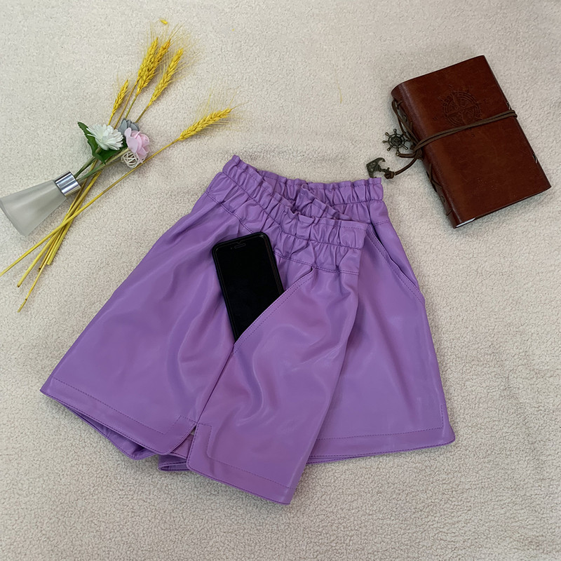 LJSXLS Pantaloni scurți elastici de înaltă calitate, talie înaltă, buzunare late, femei, toamnă, iarnă, coreeană, piele PU, pantaloni scurți casual pentru femei 2021