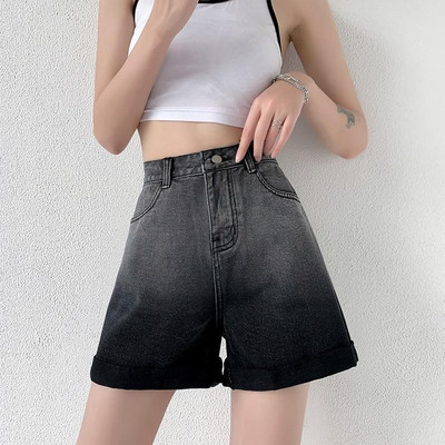 FINEWORDS Gradiento spalva Vasariniai vintažiniai džinsiniai šortai, moteriški korėjietiški laisvalaikio aukštu juosmeniu laisvi trumpi džinsai gatvės drabužiai Seksualūs paplūdimio šortai