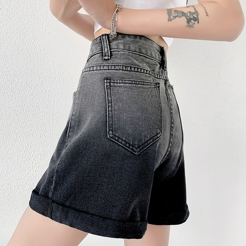 FINEWORDS Gradientvärv Suvised vintage teksapüksid Naiste Korea vabaaja kõrge vöökohaga vaba lühike teksa tänavarõivad Seksikas rannapüks