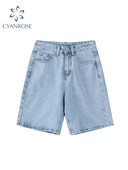 Magas derék, térdig érő női Jean rövidnadrág Utcai viselet Hip-hop farmer rövidnadrág Harajuku táskás széles lábú rövid nadrág női 2022 nyár