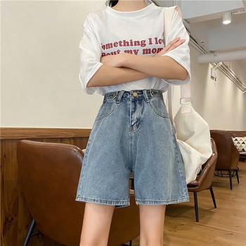 Σορτς Γυναικείο τζιν φαρδύ πόδι χαλαρό Vintage 5XL ρετρό κουμπιά με ρυθμισμένη μέση πλυμένα All-match Streetwear Ulzzang Summer Korean New