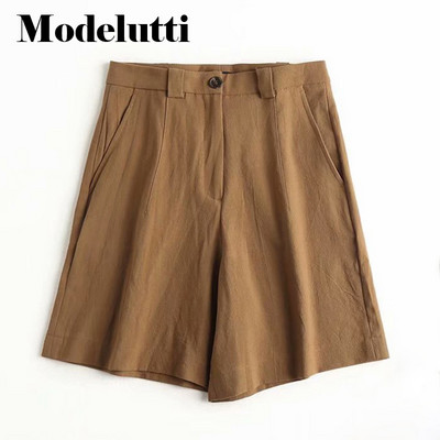 Modelutti 2022 uus kevadsuvi moekad linased lühikesed püksid kõrge vöökohaga naistele õhukesed ühevärvilised, kõik sobivad Lihtne vabaaja püksid, naiste