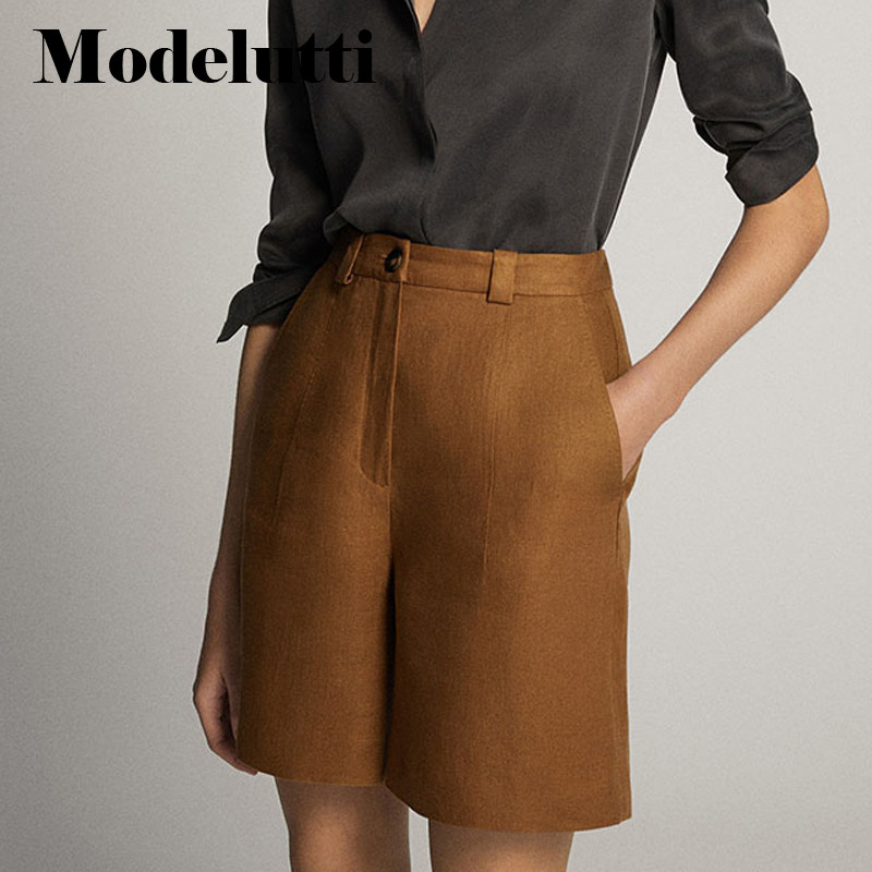 Modelutti 2022 Nauji pavasario vasaros madingi lininiai šortai aukštu juosmeniu moteriški ploni vienspalviai tinkantys paprasti, moteriški apatiniai