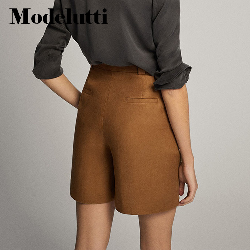Modelutti 2022 Nauji pavasario vasaros madingi lininiai šortai aukštu juosmeniu moteriški ploni vienspalviai tinkantys paprasti, moteriški apatiniai