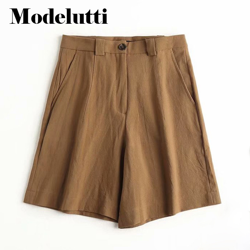 Modelutti 2022 Nauji pavasario vasaros madingi lininiai šortai aukštu juosmeniu moteriški ploni vienspalviai tinkantys paprasti, moteriški apatiniai