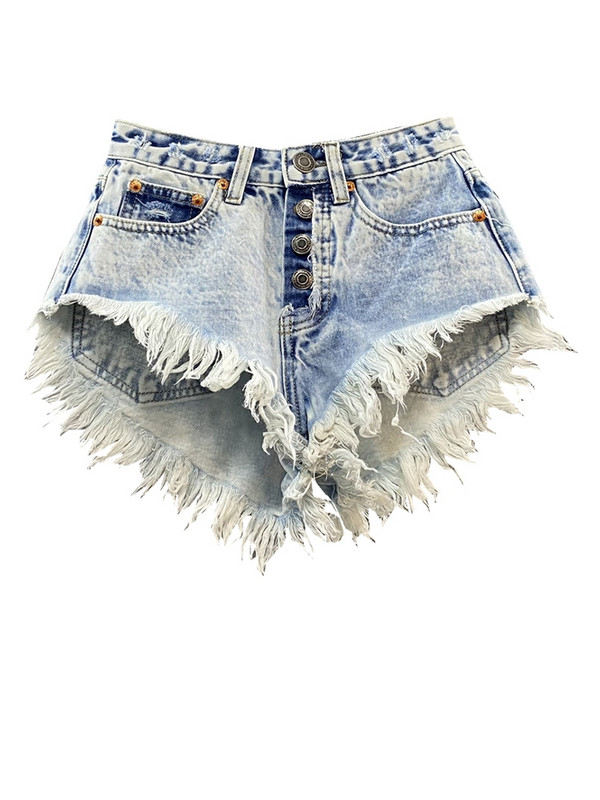 Blugi pentru femei cu talie înaltă, cu un singur sân, Pantaloni scurti fierbinți, cu franjuri, cu picioare late, sexy, pantaloni scurți din denim pentru femei, îmbrăcăminte coreeană de vară