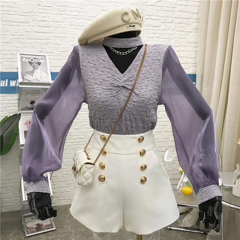 Pavasariniai juodi balti šortai moteriški, laisvalaikio dvieiliai šortai aukštu juosmeniu A linijos plačiomis kojomis moteriški rudeniniai