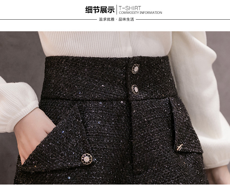 Aukštos kokybės rudeninės naujos moteriškos pavasario žiemos vilnoniai šortai moteriški madingi juodi vientiso rašto aukšto juosmens blizgučiais tvido trumpos kelnės