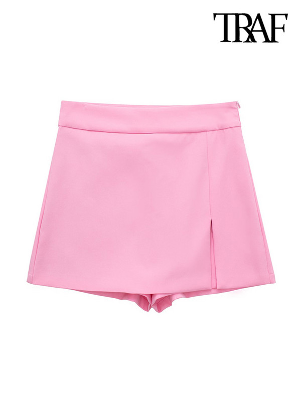 TRAF Ženska moda s prorezom Uredska odjeća Kratke suknje Vintage Visoki struk sa patentnim zatvaračem Ženska skorta Mujer