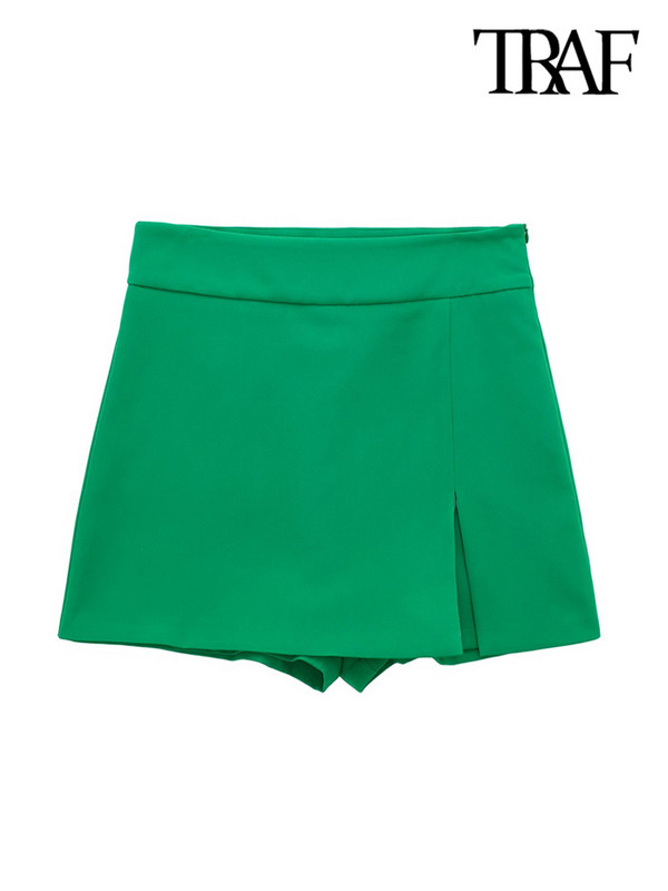 TRAF Ženska moda s prorezom Uredska odjeća Kratke suknje Vintage Visoki struk sa patentnim zatvaračem Ženska skorta Mujer