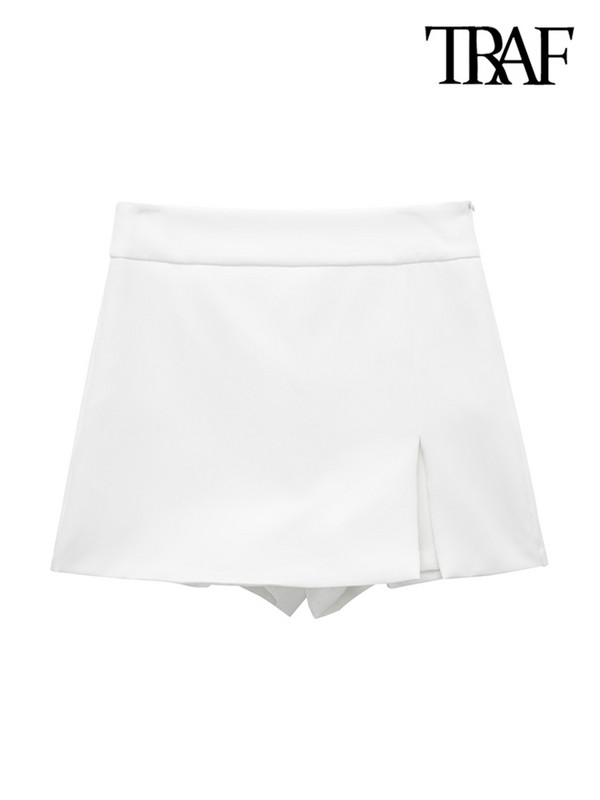 TRAF Ženska moda s prorezom Uredska odjeća Kratke suknje Vintage Visoki struk sa patentnim zatvaračem Ženska skorta Mujer