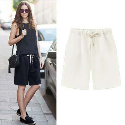 Nagy méretű nyári pamut alkalmi női rövidnadrág nagy méretű, laza női rövidnadrág női egyszínű rövid nadrág