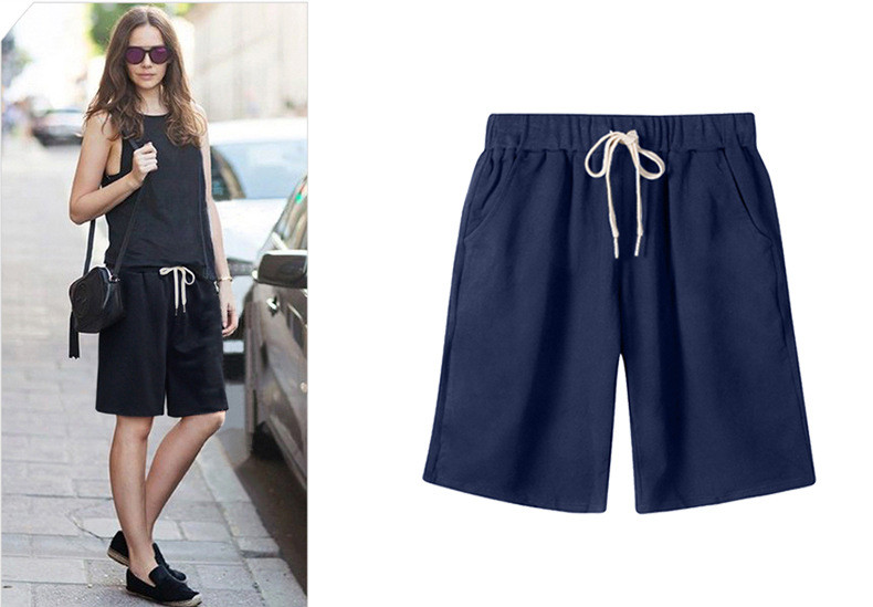 Nagy méretű nyári pamut alkalmi női rövidnadrág nagy méretű, laza női rövidnadrág női egyszínű rövid nadrág