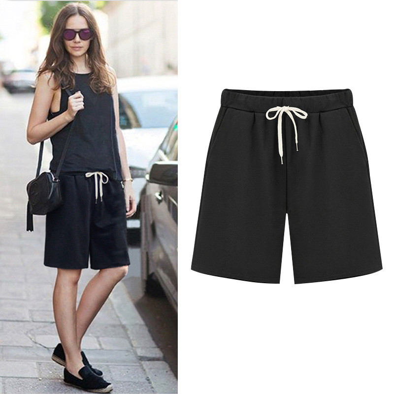 Nagy méretű nyári pamut alkalmi női rövidnadrág nagy méretű, laza női rövidnadrág női egyszínű rövid nadrág