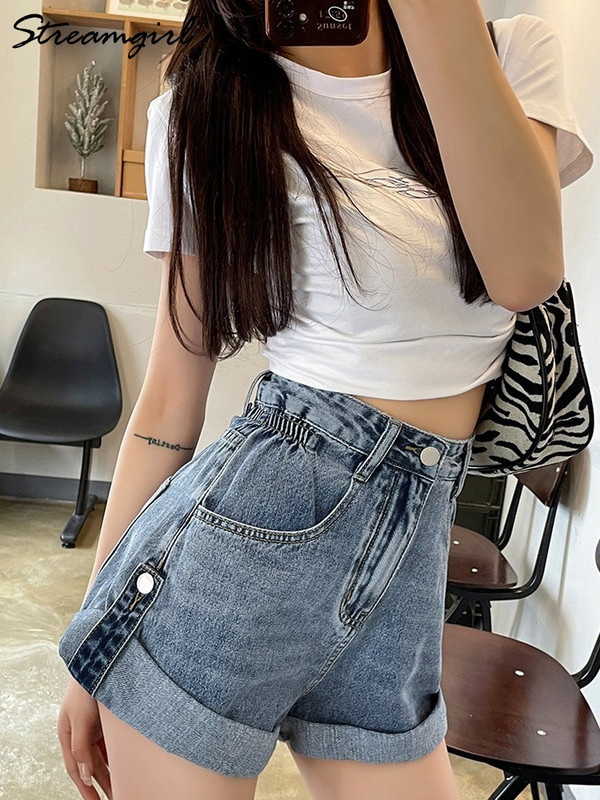 Suvised lühikesed püksid naiste teksapüksid 2022 lühikesed teksad laia jalaga joon lühike naine naiste ülisuured kõrge vöökohaga teksapüksid naistele, must