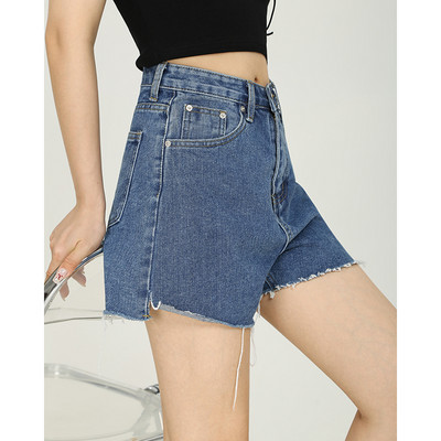 2022 m. Nauji vasariniai moteriški džinsiniai šortai su aukštu juosmeniu plačiomis kojomis Laisvalaikiai, tiesūs trumpi džinsai Įvairios kelnės Korėjos mados gatvės drabužiai