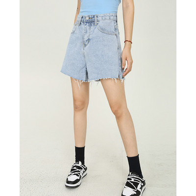 2022 m. Nauji vasariniai moteriški džinsiniai šortai su aukštu juosmeniu plačiomis kojomis Laisvalaikiai, tiesūs trumpi džinsai Įvairios kelnės Korėjos mados gatvės drabužiai